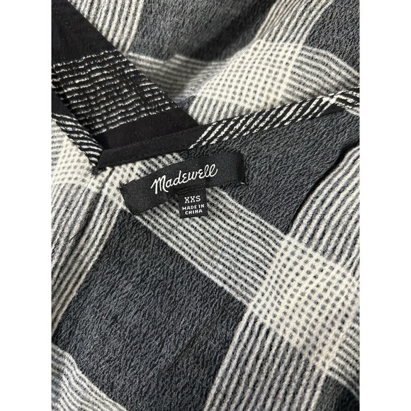 Madewell Zip Front Black White Buffalo Plaid‎ Check Sheath Shirt Dress Sz XXS - Picture 4 of 6